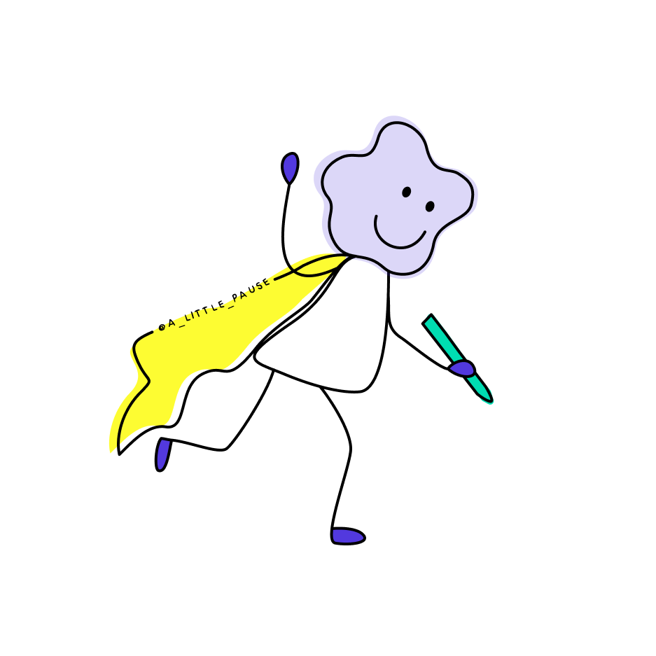 A visual creator running with a pencil and a yellow cape